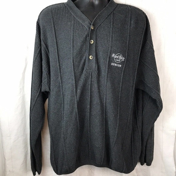 Vintage Hard Rock Cafe Denver Gray Button Henley Sweater Men’s XL - Picture 1 of 5